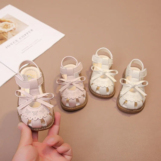 Baby Girls Beach Shoes Soft Sole for Kids Sandals T-strap Versatile 2025 Summer New Baby Walking Shoes Non-slip Sweet Size 15-26