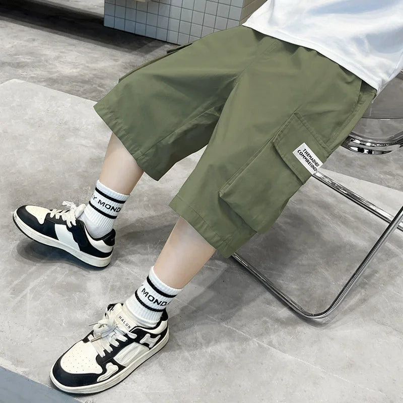 Boys Cargo Shorts Summer Short Sport Cotton Sweatpants Boys Knee Length Pants Size Hot Pants Kids Clothes 6 8 10 12 13 14 Year