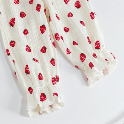 Baby Girl Cotton Sleepwear Infant Toddler Lace Strawberry Print Pajamas Set Homesuit Spring Autumn Nightwear Baby Clothes 1-7Y