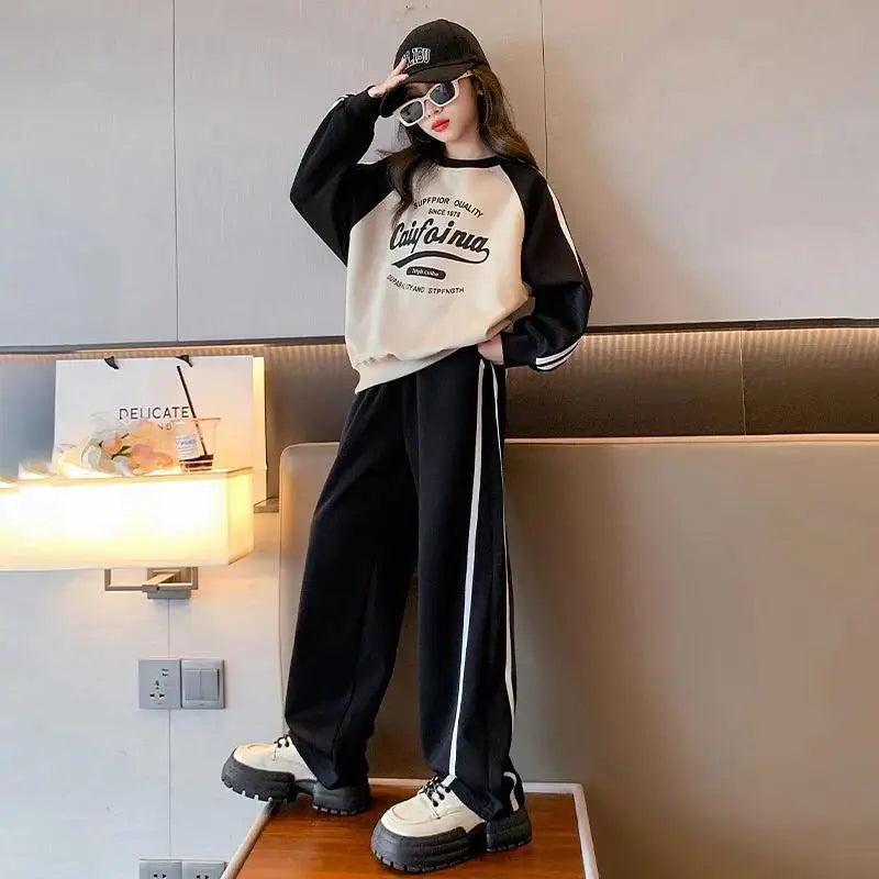 Winter teen Girls clothes Tracksuit set Fleece Thick Warm Sweatshirt+pants 2pcs Children Clothing Suit School Casual Sportswear