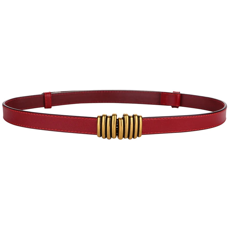 Fashion Genuine Leather Slim Waist Gold Buckle Adjustable Women Belts Wild Skinny Dress Jeans Decorative Straps Waistbands