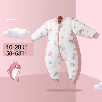 Toddler Winter Thick Cotton Pajamas Little Boys Girls Cartoon Print Romper Baby Child Neck Protection Zipper Jumpsuits 1-4Yrs
