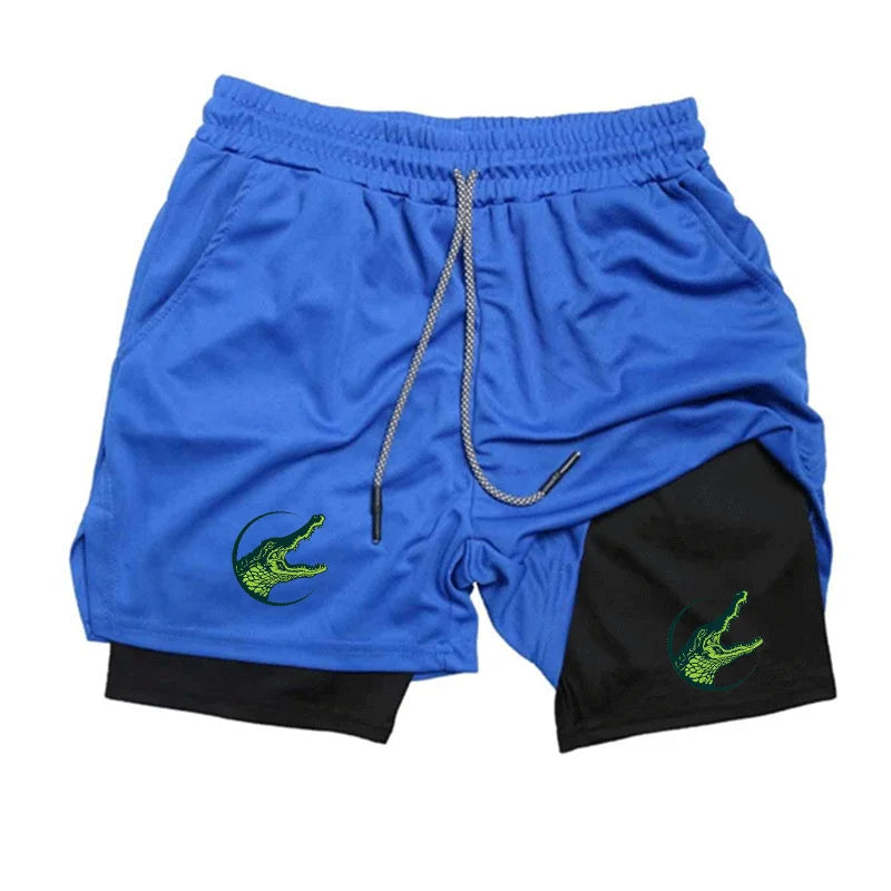 Men Casual Beach Pants Running Shorts 2 in 1 Double-deck Sport Shorts Sportswear Gym Fitness Short Pants Summer Men Clothing