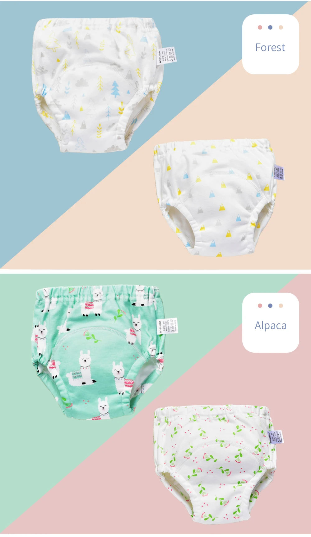 Insular Baby Training Pants Reusable Cotton Cloth Baby Diapers  Washable Infants Children Underwear Nappy Changing 2PCs/Box