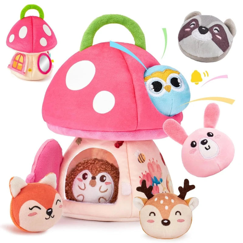 Baby Toys 6-12 Months Bee House with Stuffed Farm Animals for Toddlers 1-3 Baby Plush Beehive Wtih Rattles Squeaker Mirror