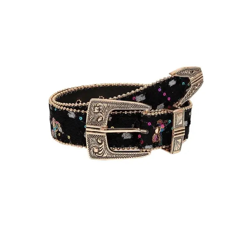 Bling Sequin Belts For Women Girl Fashion PU Leather Belts Western Cowboy Y2K Retro Jeans Skirt Decor Waistband