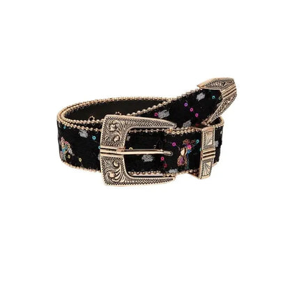 Bling Sequin Belts For Women Girl Fashion PU Leather Belts Western Cowboy Y2K Retro Jeans Skirt Decor Waistband