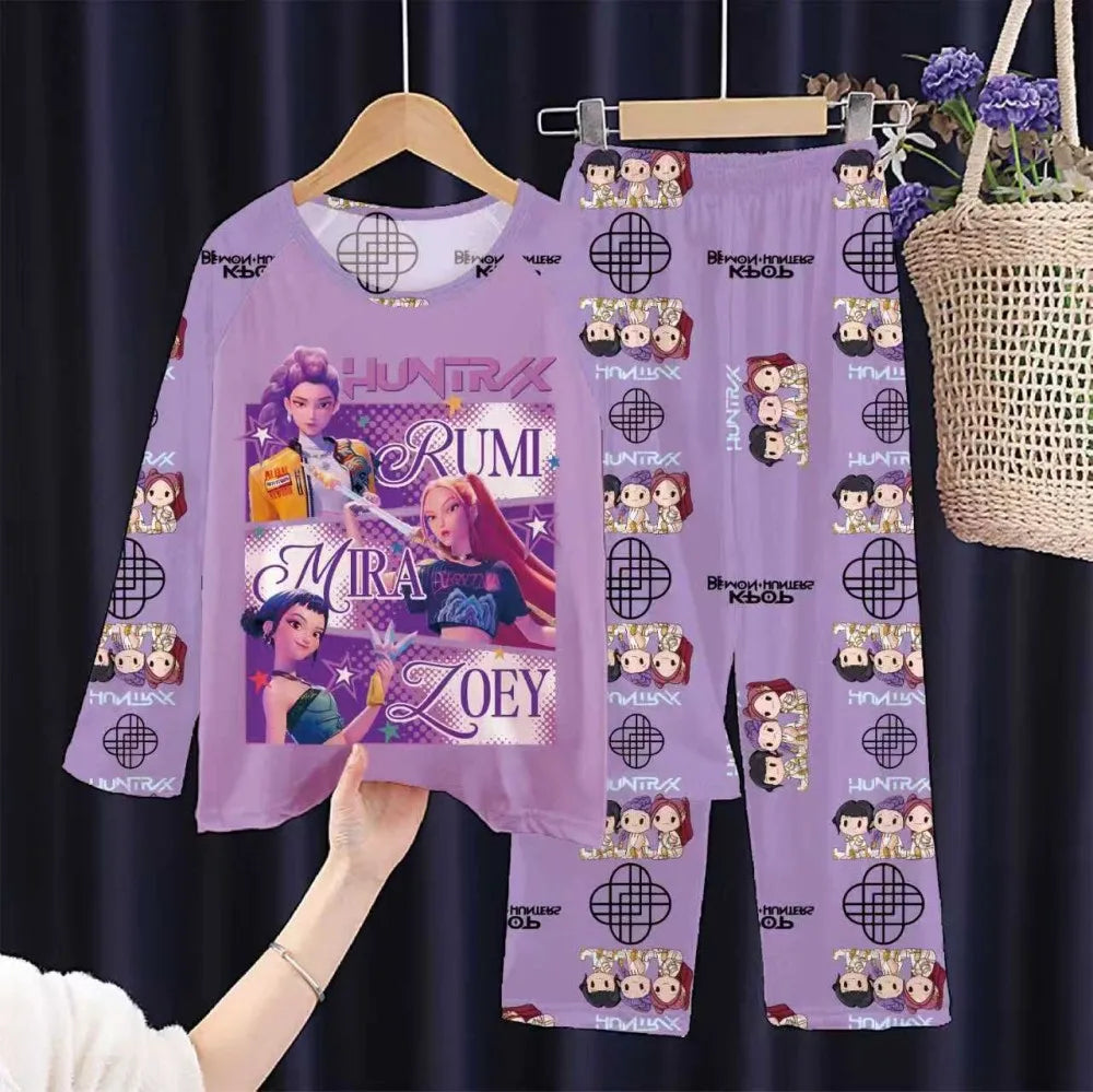 Girls Pajamas Sets Spirng Kpop Kids Long Sleeve Sleepwear Children's Pyjamas Boys Girls Cartoon 2pcs Homewear Clothes Loungewear