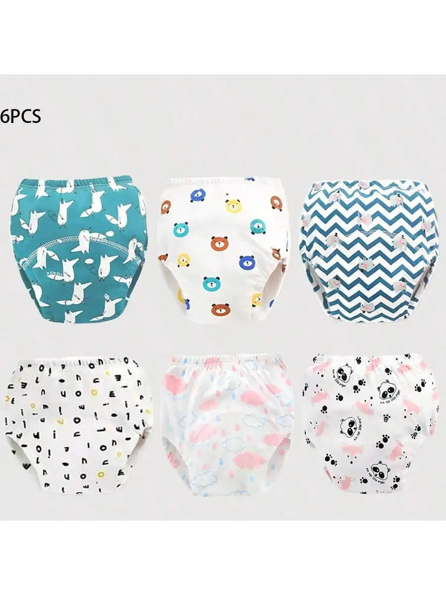 6Pcs Baby Training Pants, Cloth Diapers for Potty Training, Skin-Friendly and Comfortable Training Pants - Machine Washable and Reusable, Potty Training Underwear for Boys and Girls, Perfect Gift for Your Baby.