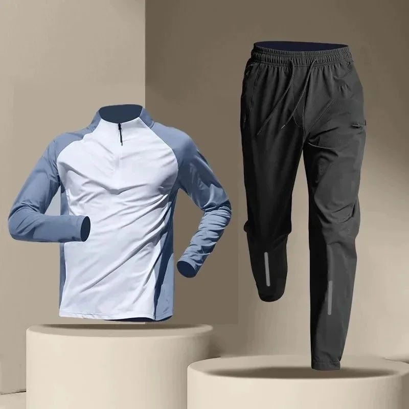 Men's Quick Dry Tracksuits T-shirt Pants Spring Autumn Stand Collar Long Sleeve Breathable Sports Fitness Training Quality Suits