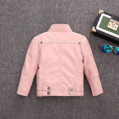 2-14 Years Old Girls Faux Leather Jacket Children PU Coat Long Sleeve Zip Belt Locomotive Jacket Stylish Teen Kids Boys Jackets