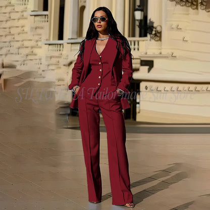 Women's Suits 3 Pieces Jacket Pants Vest Smart Casual Office Female Clothing High Quality Chic Outfits Formal Blazer Sets