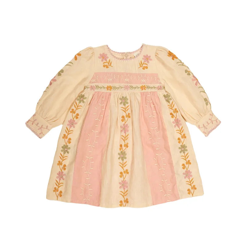 Girls' Dress 2025 Fall/Winter New Arrival Printed Fashion Embroidered Gathered Children's Dress Pure Cotton Cute Girls' Shirt