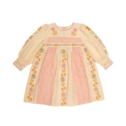 Girls' Dress 2025 Fall/Winter New Arrival Printed Fashion Embroidered Gathered Children's Dress Pure Cotton Cute Girls' Shirt