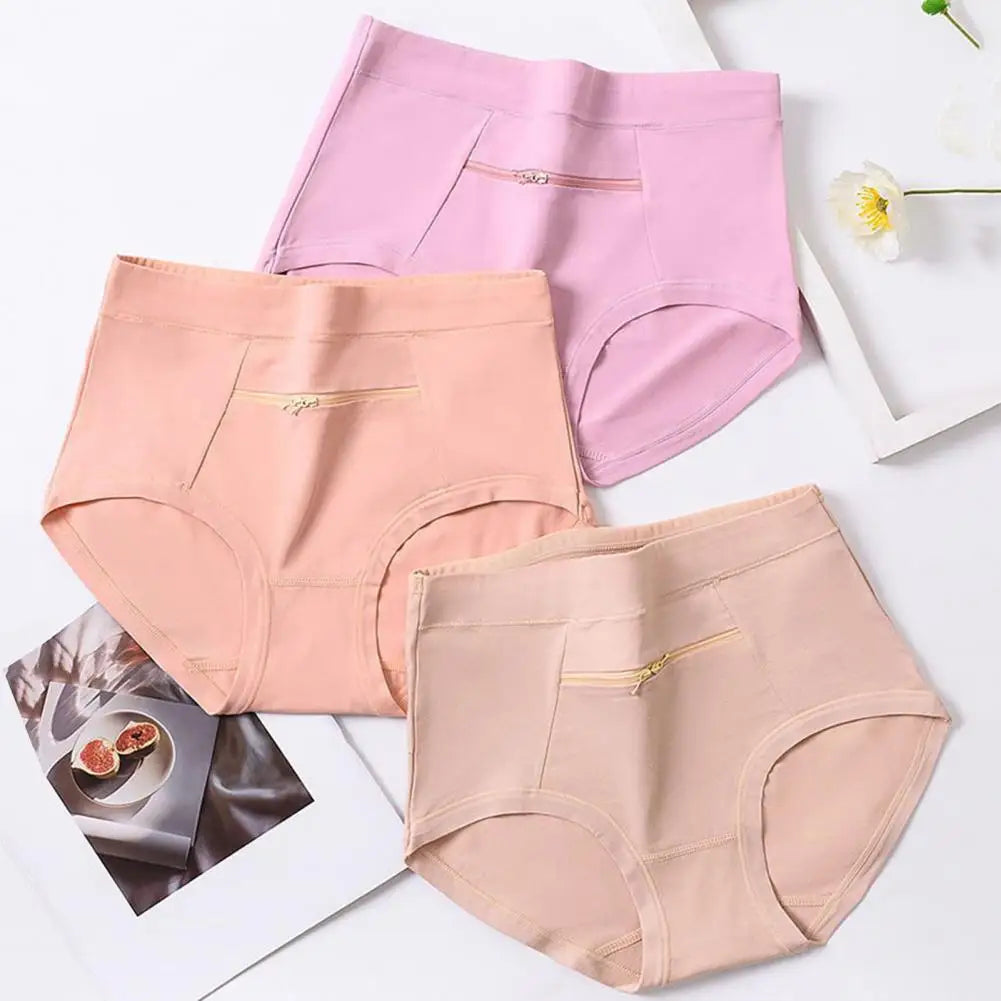 Women Underwear with Cash Pocket High Waist Breathable Cotton Underwear with Anti-theft Zipper Pocket for Women Middle-aged