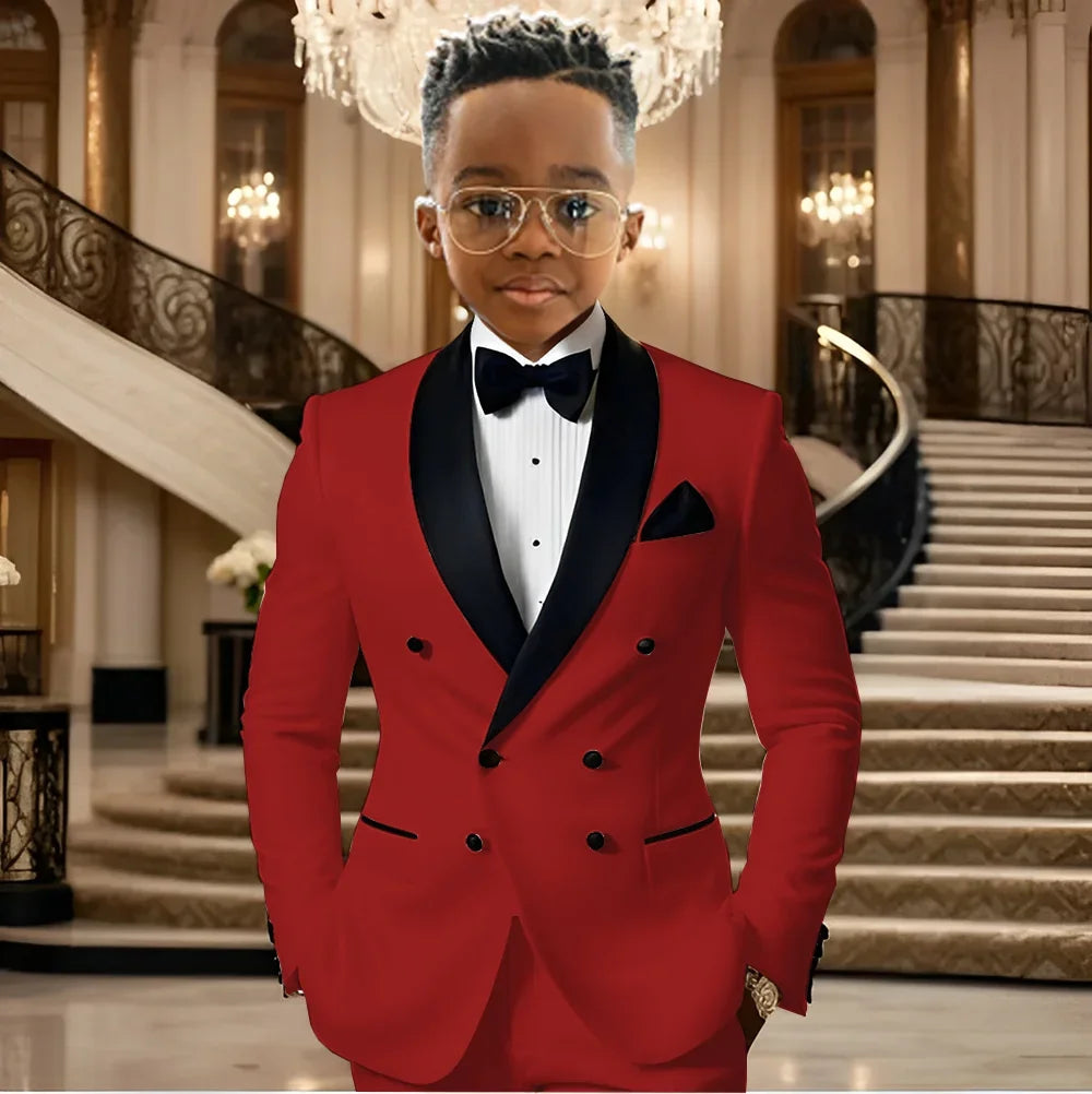 Boy Suits for Wedding Tuxedos with Black Shawl Lapel Double Breasted Mint Kids Wear Two Pieces Slim Flit Prom Party Blazer