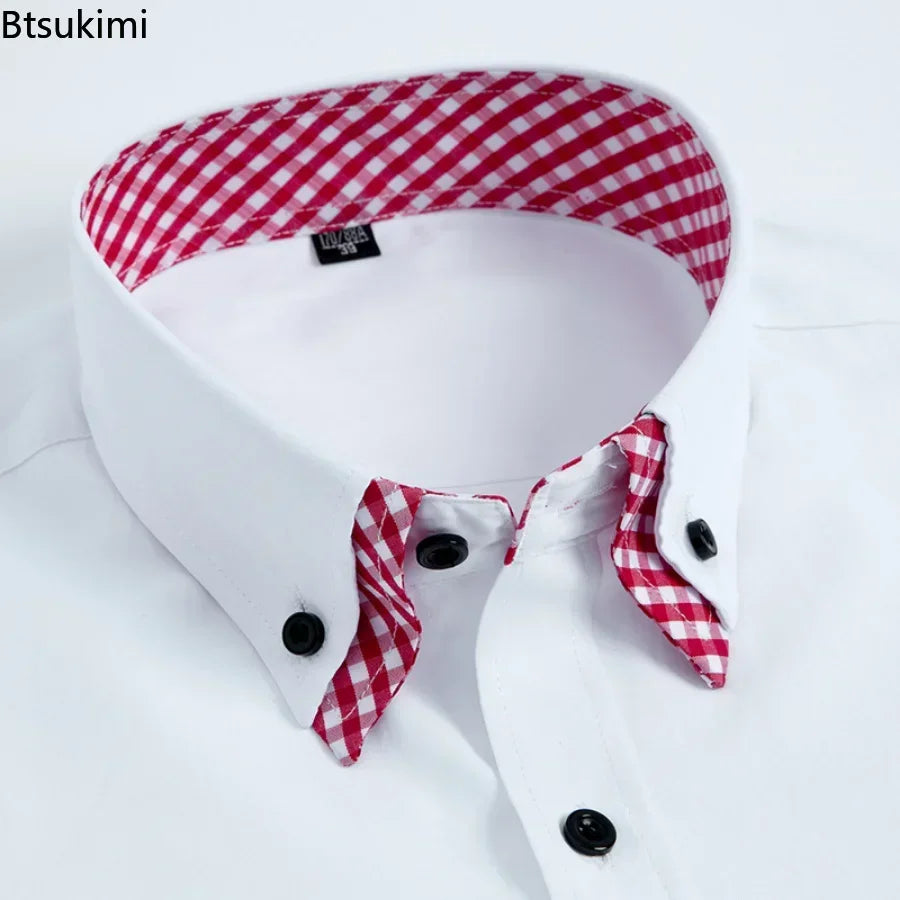 2026 Men's Dress Shirt Non Iron Fashion Double layer Long Sleeve Business Formal Regular Fit Office Camisa Social Shirts Male
