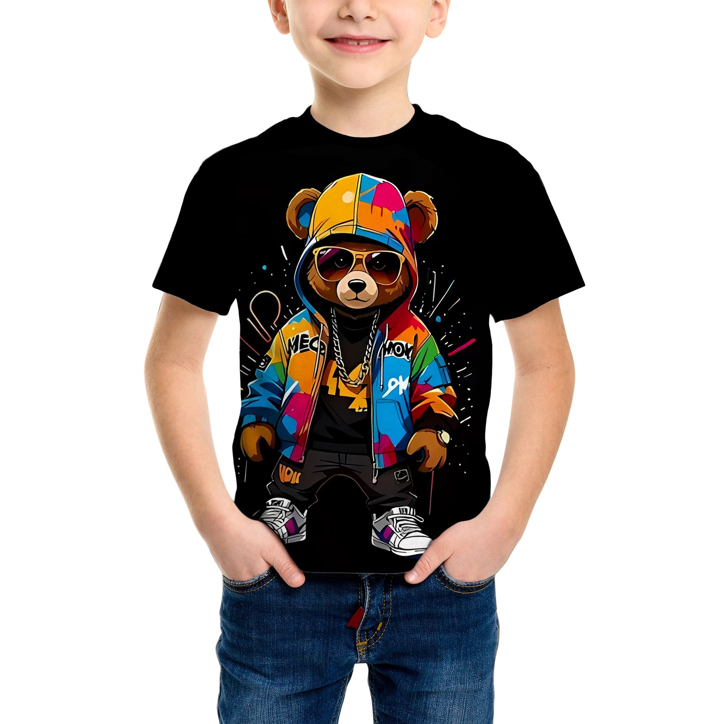 Boy's Fashion 3D Printed T-Shirt - Short Sleeve Crew Neck Casual Streetwear Bike Design for Young People