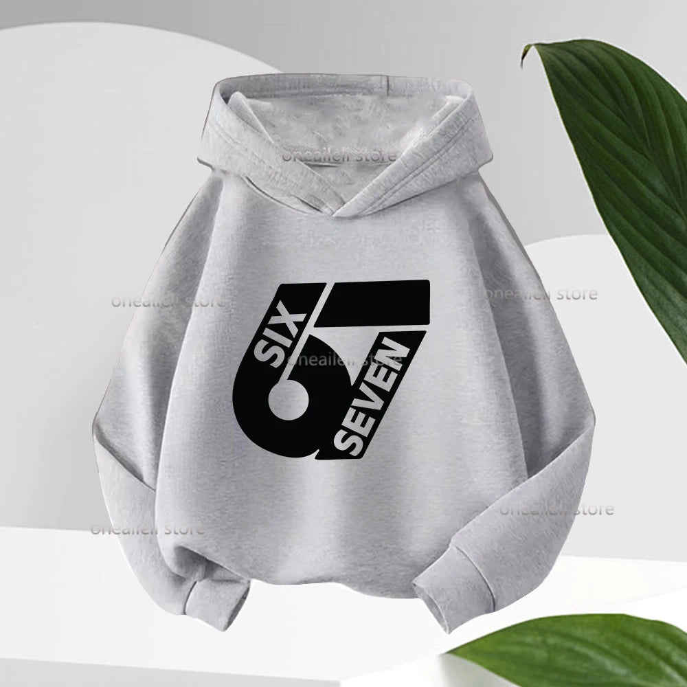 Graphic Funny 67 Kid Hooded Pullover Sweater Comfortable Stylish Street Style Long-sleeved Children's Wear Boy Girl Hoodies