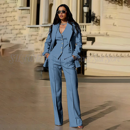 Women's Suits 3 Pieces Jacket Pants Vest Smart Casual Office Female Clothing High Quality Chic Outfits Formal Blazer Sets