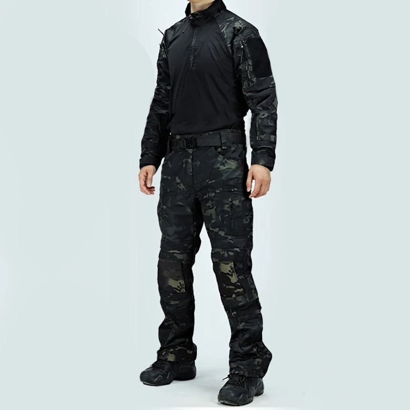 Men Tactical Combat Uniform Suit Multicam Camo Shirt & Pants Set Outdoor Hunting Airsoft Paintball Training Work Clothes