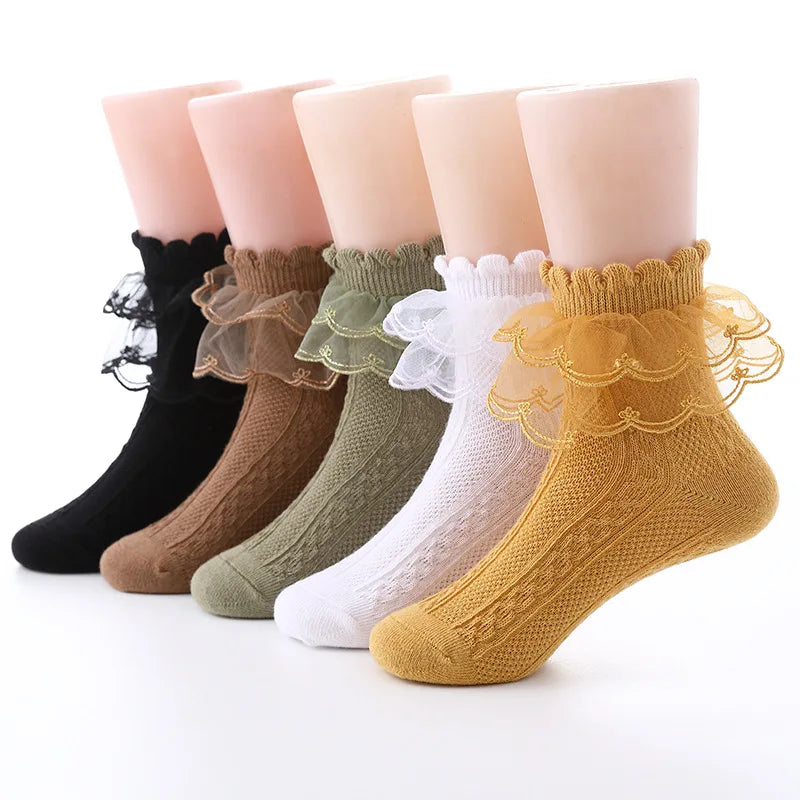 2023 Autumn Kids Socks For Girls Lace Tutu Baby Cotton Princess Children's Girls Socks Fashion Ruffled Teenagers Sock 1-15Years