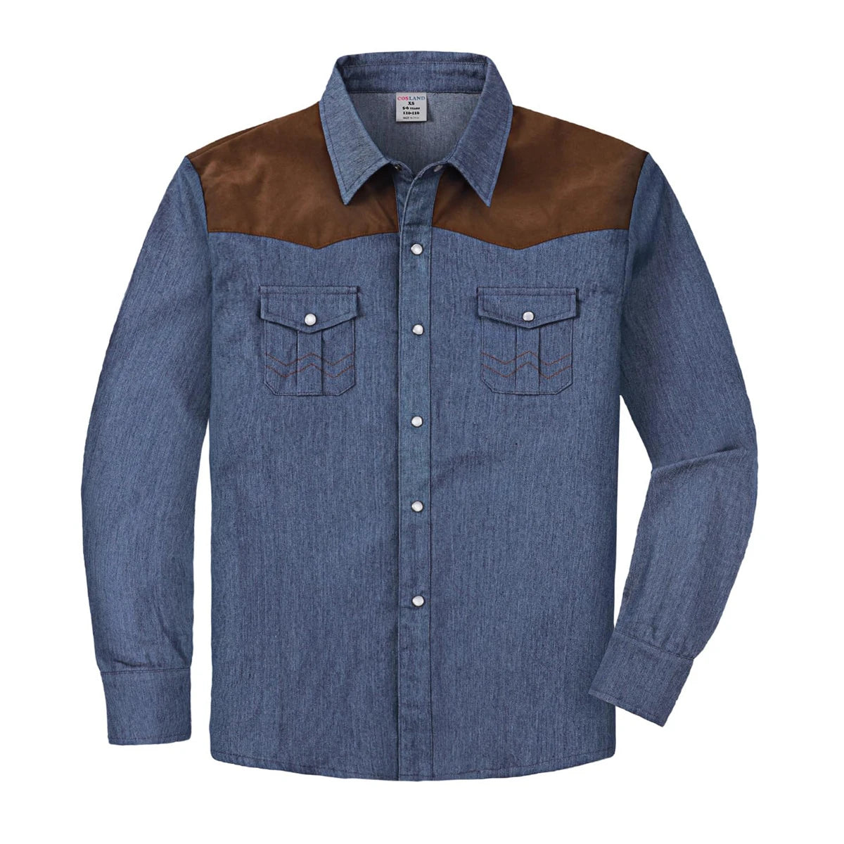 Kids Denim Shirt Boys Long Sleeve Cowboy Shirts American Vintage Pearl Snap Western Costume Spring Autumn Casual Clothing 4-14Y