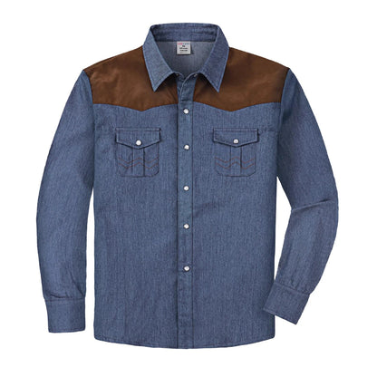 Kids Denim Shirt Boys Long Sleeve Cowboy Shirts American Vintage Pearl Snap Western Costume Spring Autumn Casual Clothing 4-14Y
