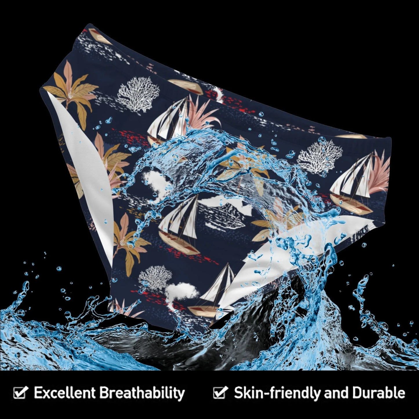 Island Sailboat Men's Swim Trunks Sexy Men's Bikini Swimwear Retro Fashion Beach Shorts Stretch Anti-Slip Athletic Surf Shorts