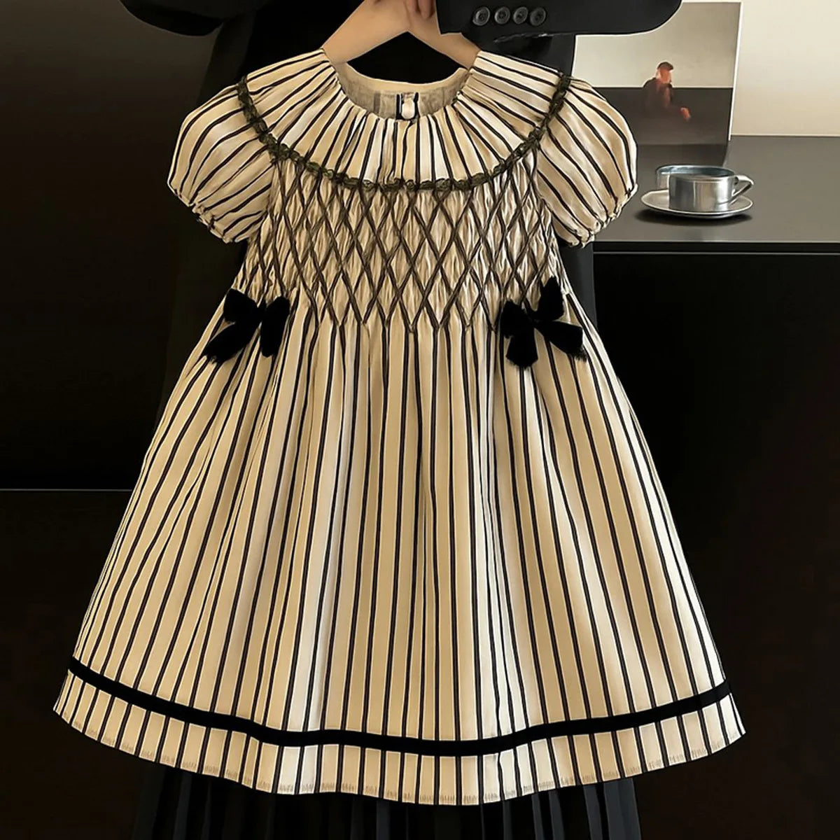 Girls' Dress 2025 Summer New Style Dress Striped Short Sleeve Daily Skirt Pure Cotton Fashion and Comfortable Kids Dress