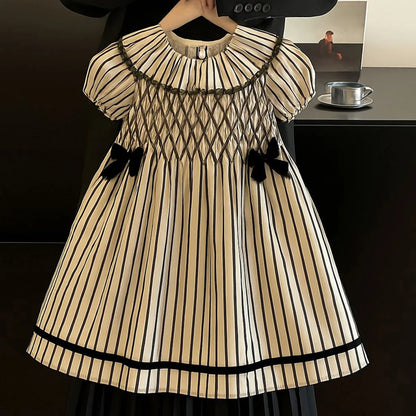 Girls' Dress 2025 Summer New Style Dress Striped Short Sleeve Daily Skirt Pure Cotton Fashion and Comfortable Kids Dress