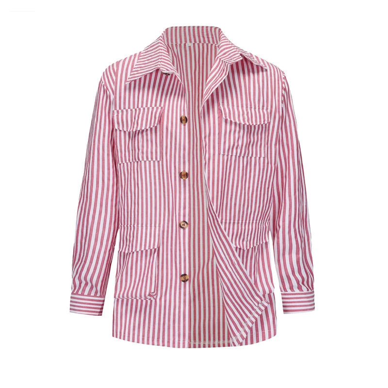 2024 New Men's Coats for Autumn Winter European and American Men's Wear Plus-size Striped Hawaii Cargo Long-sleeved Shirt S-5XL