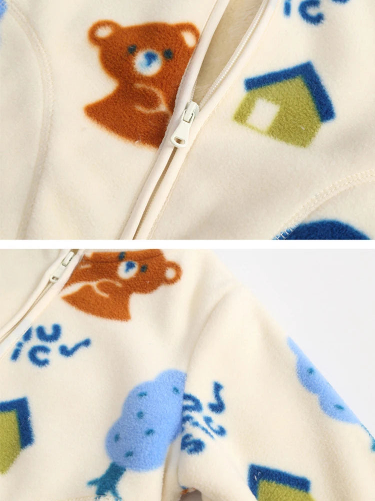 Boys Cartoon Coats Autumn Fashion Children's Clothes 1 to 2 4 6 8 Years Winter Baby Warm Fleece Outerwear Jacket for Girls