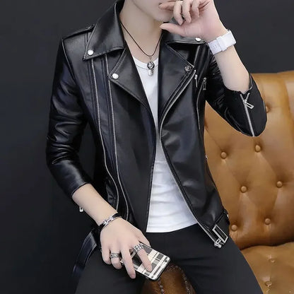 Coats Black Leather Jacket for Men Trendy 2025 Fashion Fashionable Spring Clothes Man Suits and Blazers Menswear Vintage Classic