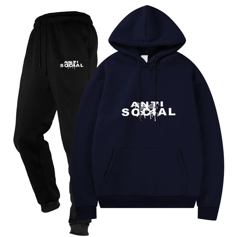 Men's Casual Sporting Suits Two - Piece Male Streetwear Sportswear Tracksuit Set Top and Pants Sweat Suit