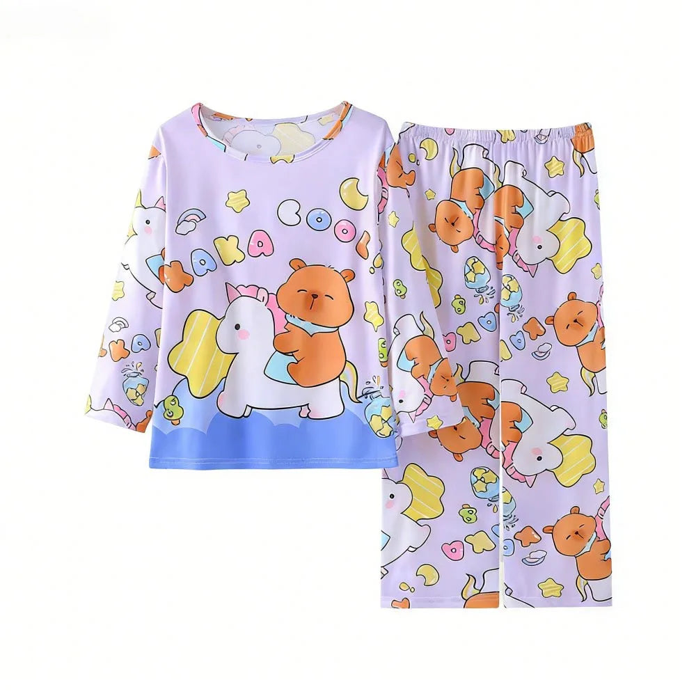 Boys Girls Pajamas Sets Kids Toddler 3 to 4 5 6 7 8 9 10 11 12 Years Capybara Pink Brown Long Sleeve Pyjamas Children's Clothing