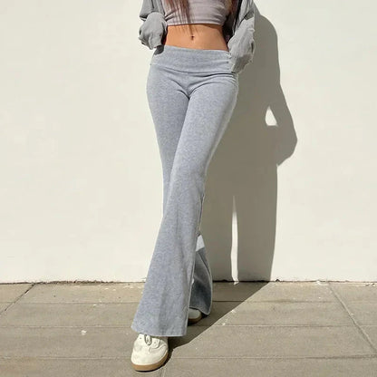 Low-Waisted Solid Flare Boot-Cut Pants Women