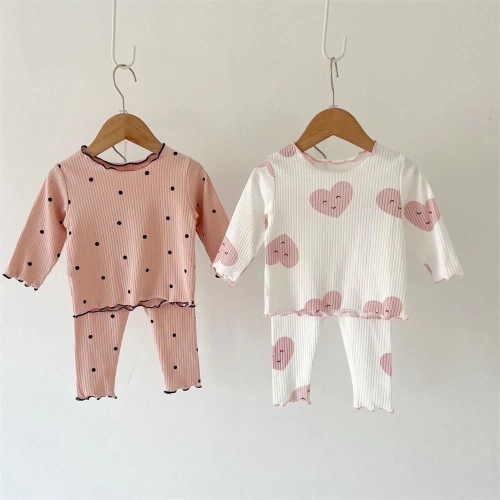 New Girls' Pajamas Homewear Children's Long-Sleeved Ice-Silk Pajamas Two-Piece Wood Earring Set Air-Conditioning Suit Suit