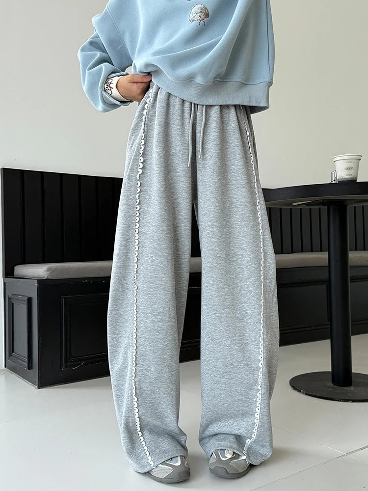 Girls' casual pants 2025 autumn collection new children's lace wide leg casual pants big children's spring and autumn loose spor