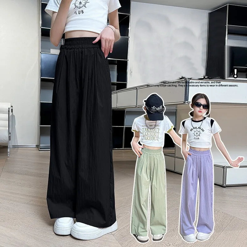 Teenage Girls Summer Casual Pants Thin Loose Straight Trousers for Kids 2025 New Fashion All-match 10 12 Years Children Pants