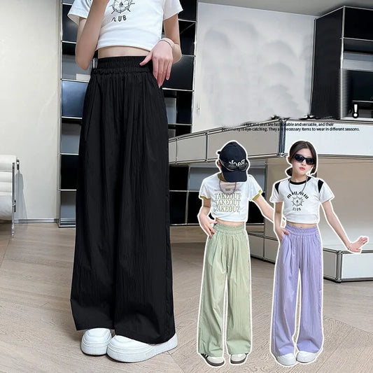 Teenage Girls Summer Casual Pants Thin Loose Straight Trousers for Kids 2025 New Fashion All-match 10 12 Years Children Pants
