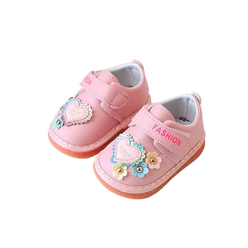 Baby Girls Flat Shoes Cute Flowers Kids Walking Shoes Round Toes 2025 Spring Autumn Girls Princess Casual Shoes Soft Non-slip