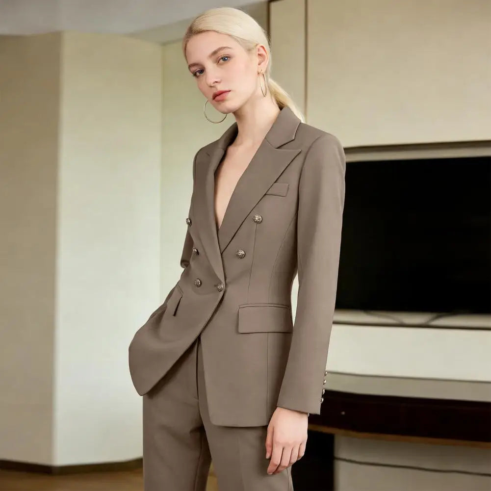 professional Women Two-Piece Suit Spring Autumn Blazer Jacket Wide Leg Pants Work Office Business Casual Outfits Pantsuit