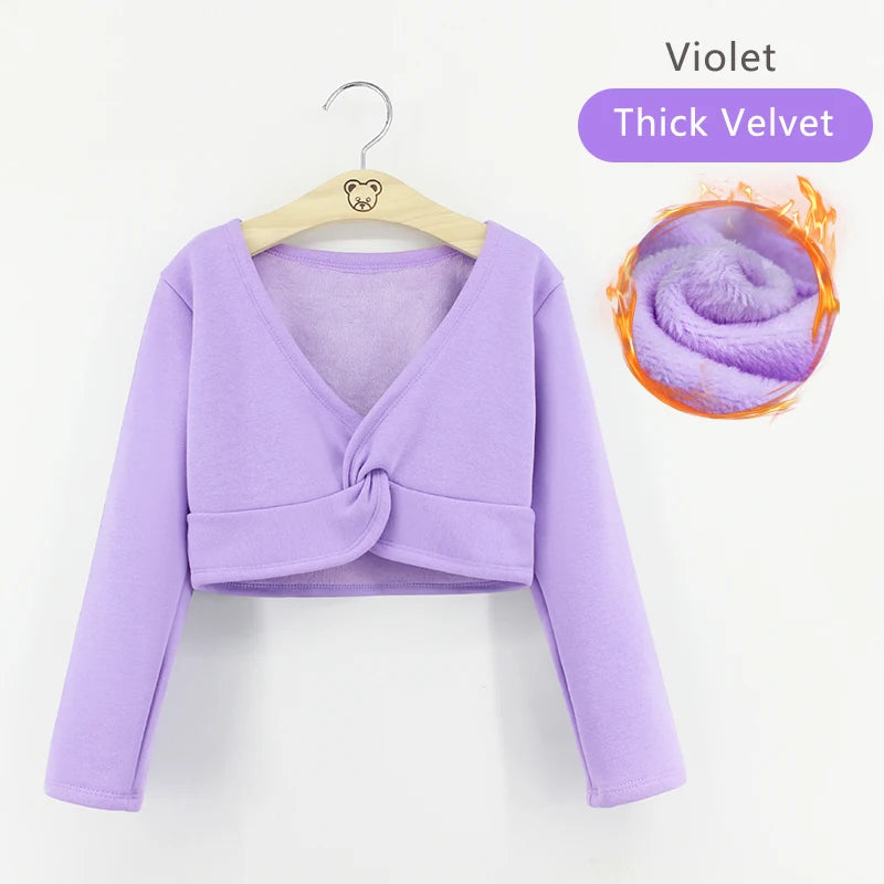 Girls Dance Wear Kids Dance Leotard Cover Long Sleeve Winter Practice Training Pullover Top for Ballet Class Clothing