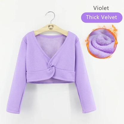 Girls Dance Wear Kids Dance Leotard Cover Long Sleeve Winter Practice Training Pullover Top for Ballet Class Clothing