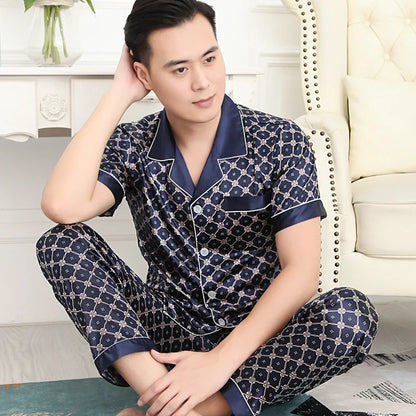 Pajamas Men Spring Summer Thin Ice Silk Luxurious Loose Fitting Home Wear Suit Male Satin Pyjamas Set Night Pajamas Set Men