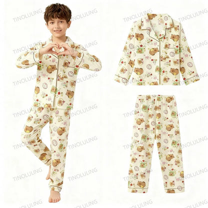 Soft Cotton Pajamas for Girls Cartoon Animal Print Pyjama Sets Children's Pijamas Sleepwear Suit Kid Long Sleeve Loungewear
