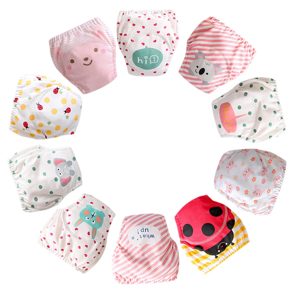 10 Pcs Reusable Baby Training Pants Washable Kids Cloth Diaper Nappies Changing Underwear Infant Toddler Potty Training Panties