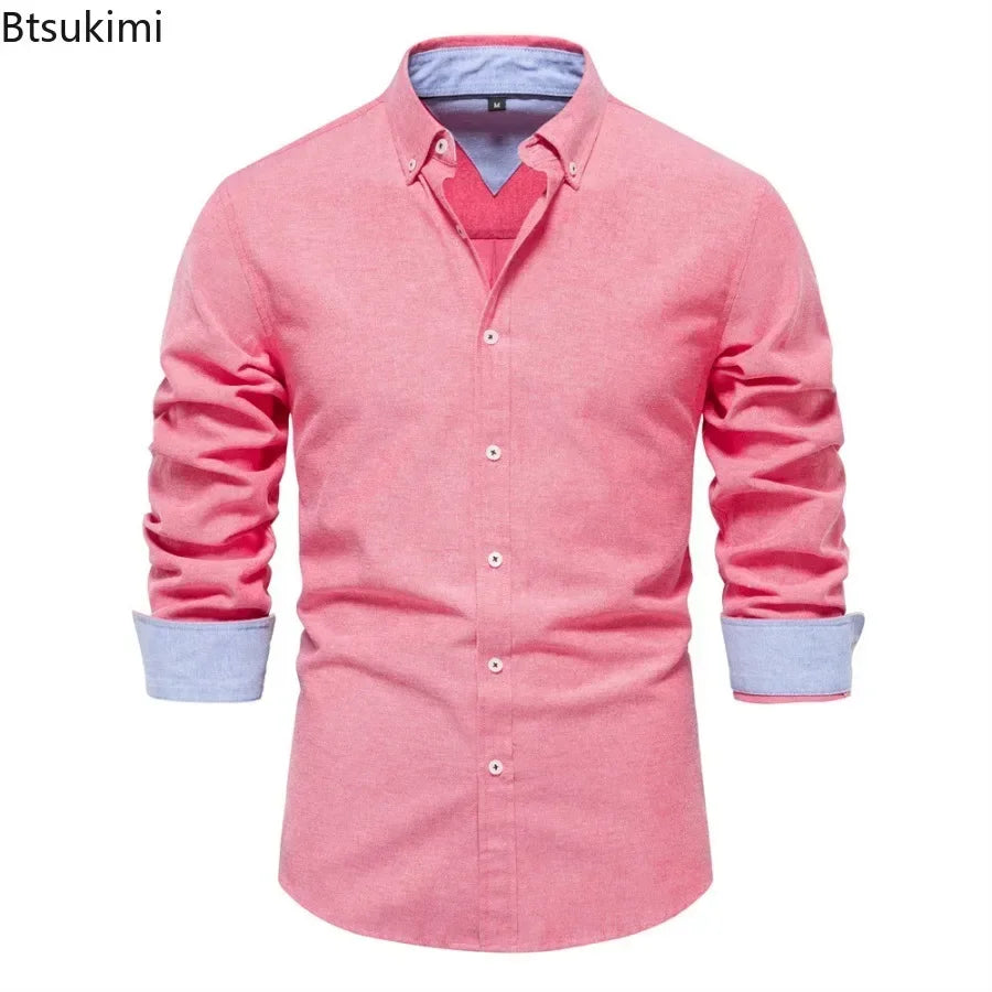 2026 Men's Fashion Social Shirts Solid Color Lapel Long Sleeve Dress Shirts for Men Formal Business Party Shirts Men's Clothing