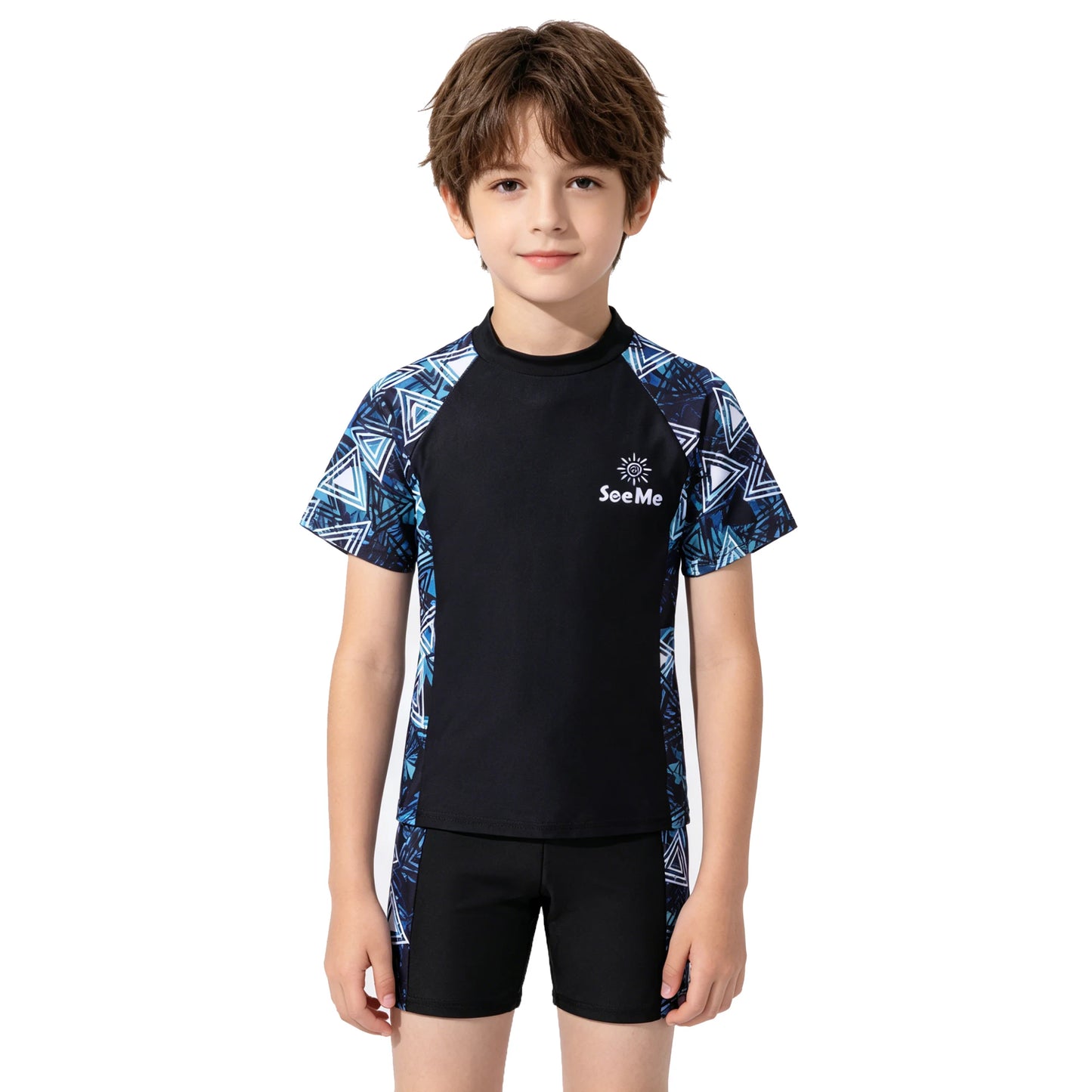 Boys Beach Swimsuits Cool Kids 2026 Toddler Swimwear Shirt and Shorts Swimming Sets Spf Blue Bathing Suit 3 4 5 6 7 8 9 10 Years